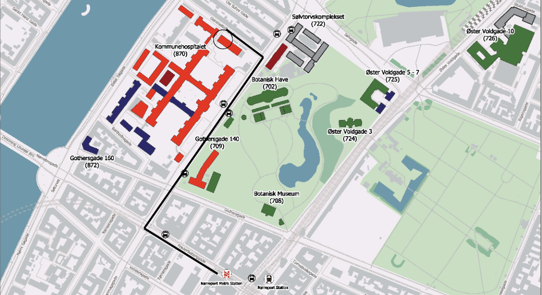 Map from Nørreport Metro Station to CEBI