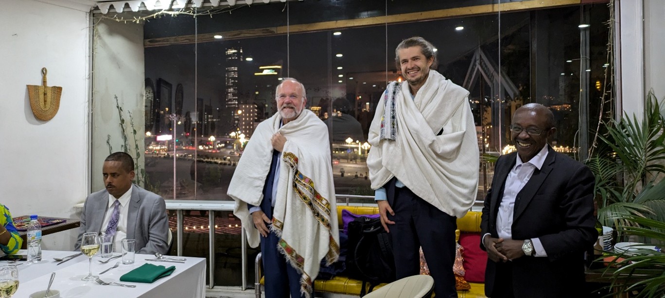 At the dinner after a successful workshop from the left: Fekadu Tseday (General Director, PSI; Prof. Finn Tarp (UCPH); Dr Peter Fisker; Dr. Tadesse Kuma (PSI)